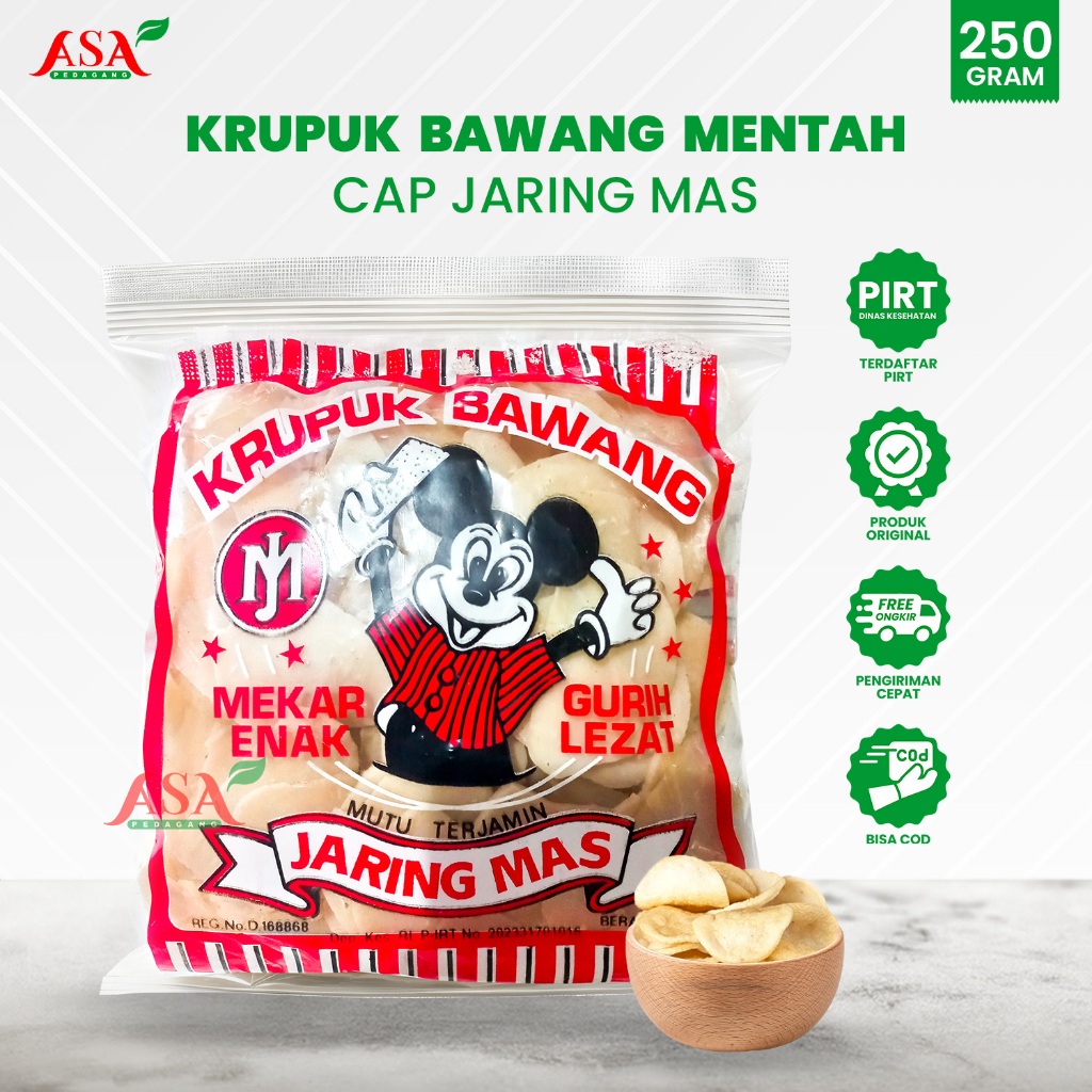 

Krupuk Bawang Mentah Cap Jaring Mas 250 gram Oleh Oleh Rembang