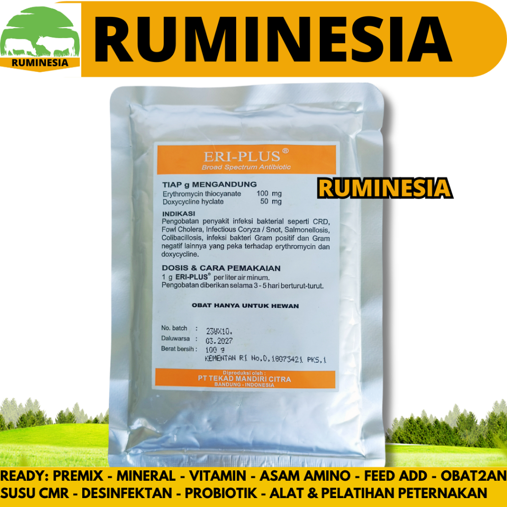 ERI PLUS 100 GRAM TMC - Obat Snot CRD Ngorok Ayam Unggas - Obat Ayam Paling Ampuh ERIPLUS