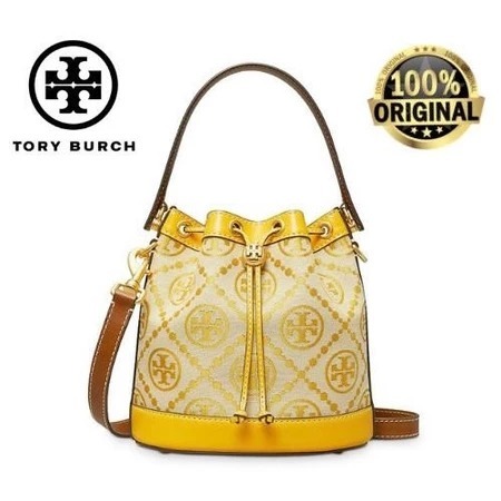 Tas Tory Burch 79487 T Monogram Jacquard Bucket Yellow Bag- 21