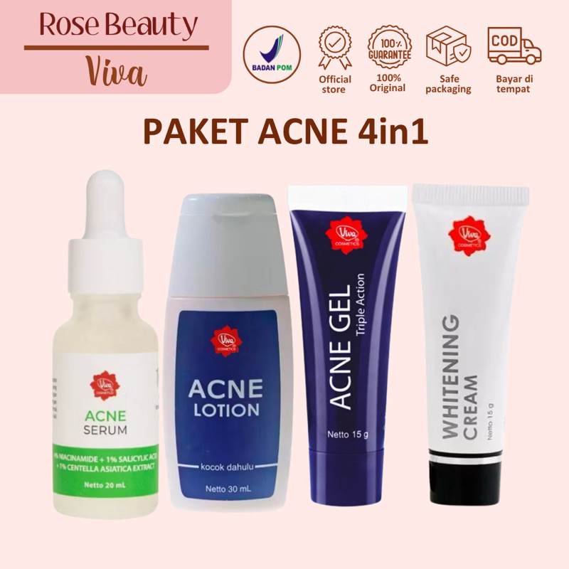 [ACNE 4in1] Viva Acne Serum + Acne Lotion + Acne Gel + Whitening Cream Perawatan Wajah Berjerawat Ob