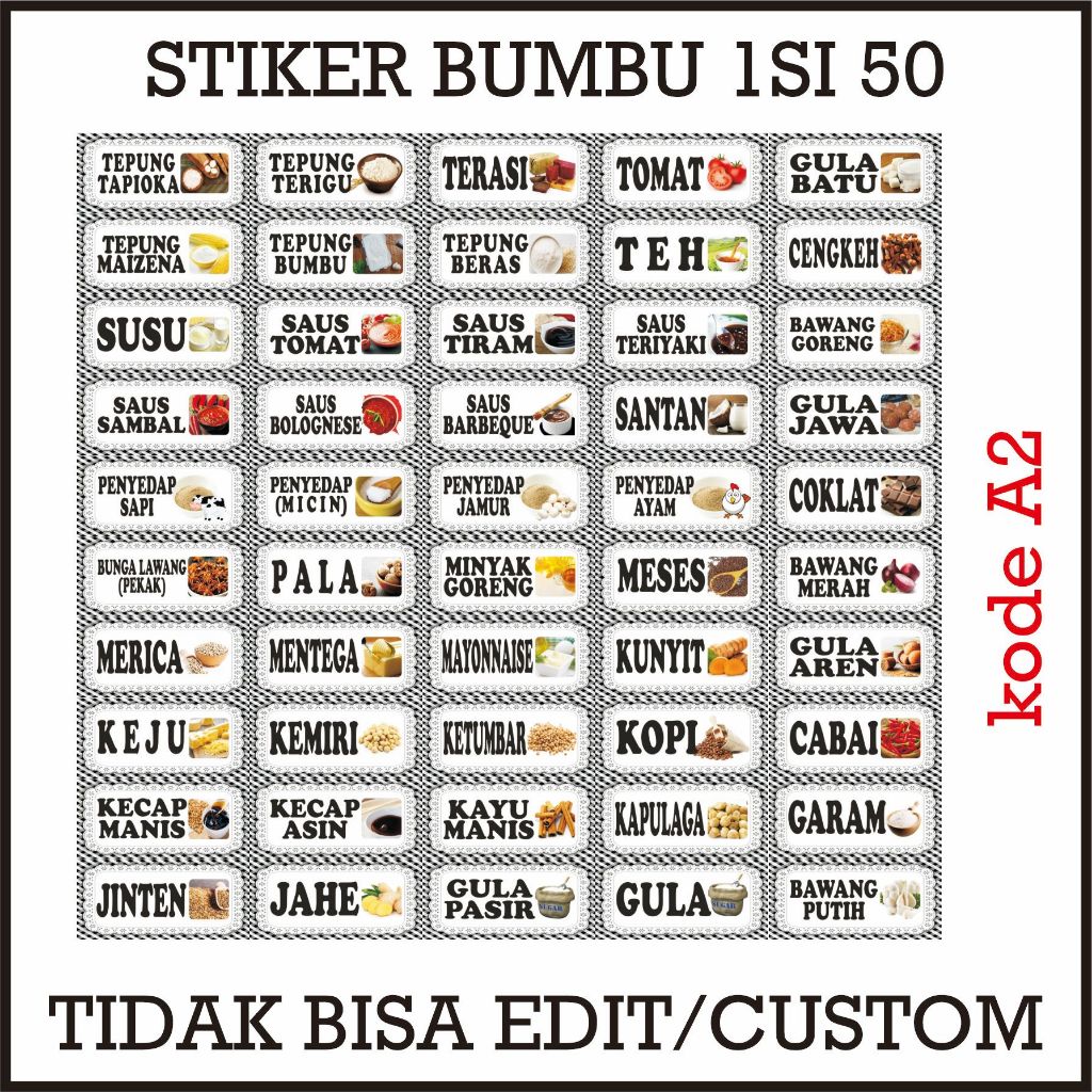 

A2-Ready stiker bumbu isi 50 tidak bisa edit atau custom