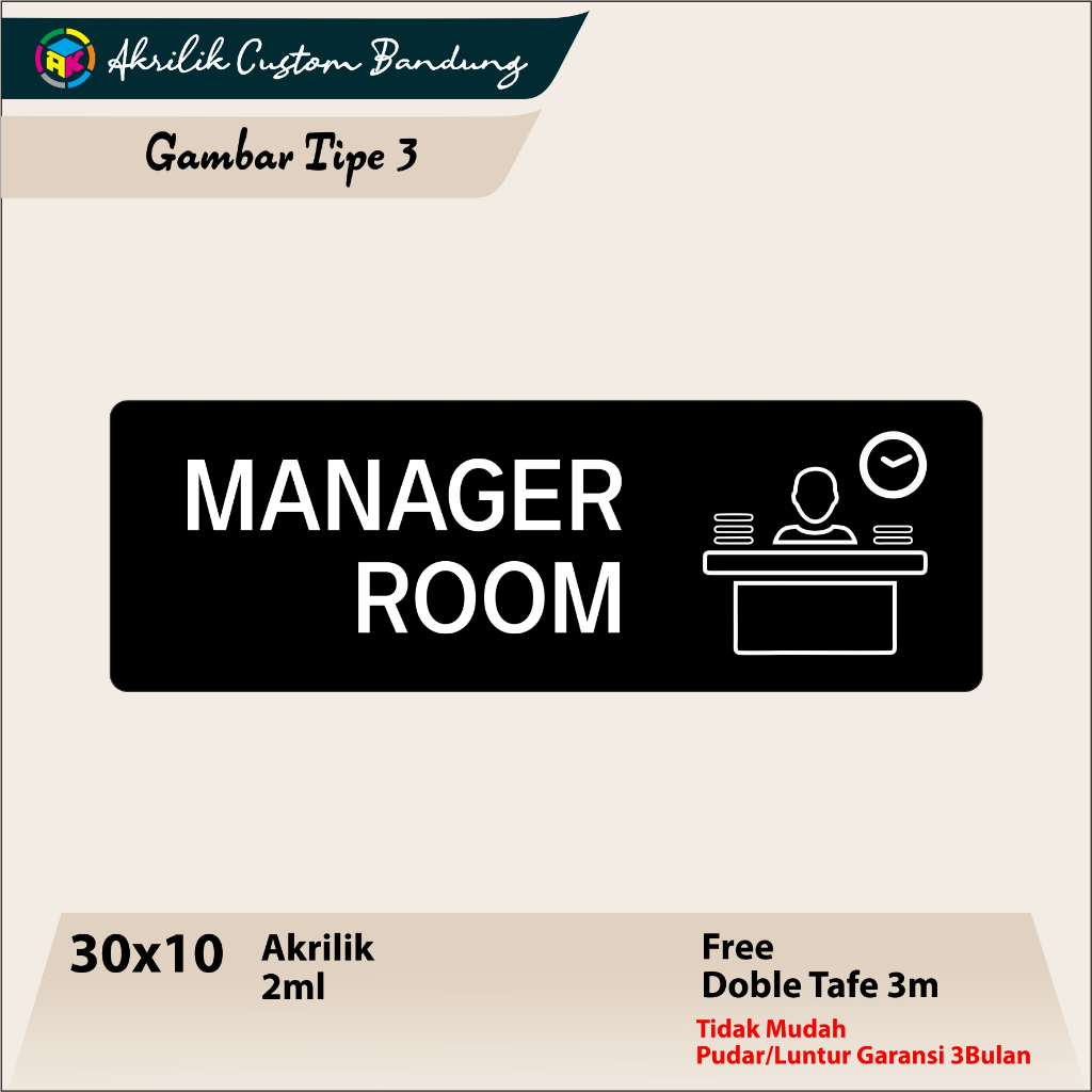 

AKRILIK MANAGER ROOM TIPE 3 ACRYLIC SIGNAGE CUSTOM OFFICE