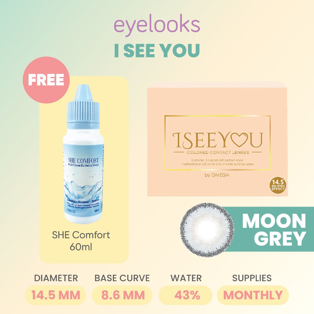 EYELOOKS - [FREE SHE 60ML] I SEE YOU MOON GREY SOFTLENS WARNA BULANAN