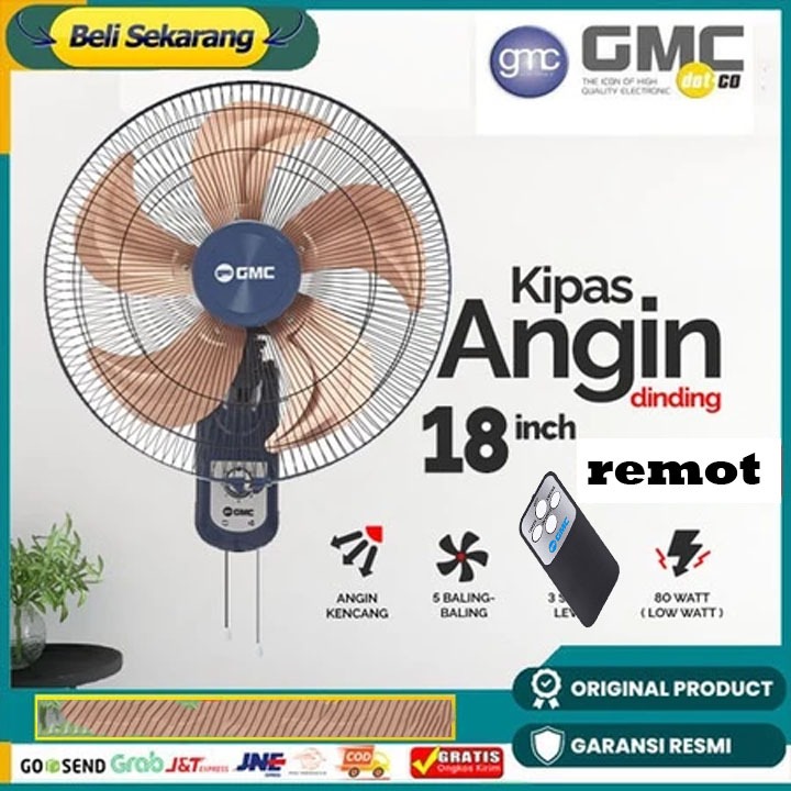 TERBARU GMC 521 REMOT  Wall Fan 18 inch / 5 BALING BESI GOLD / tornado FAN Kipas Angin Dinding - gan