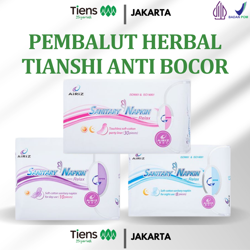 AIRIZ TIENS PEMBALUT HERBAL SEHAT AIRIS SANITARY NAPKIN PANTYLINER, USE DAY, NIGHT PROTEX MALAM OXYG
