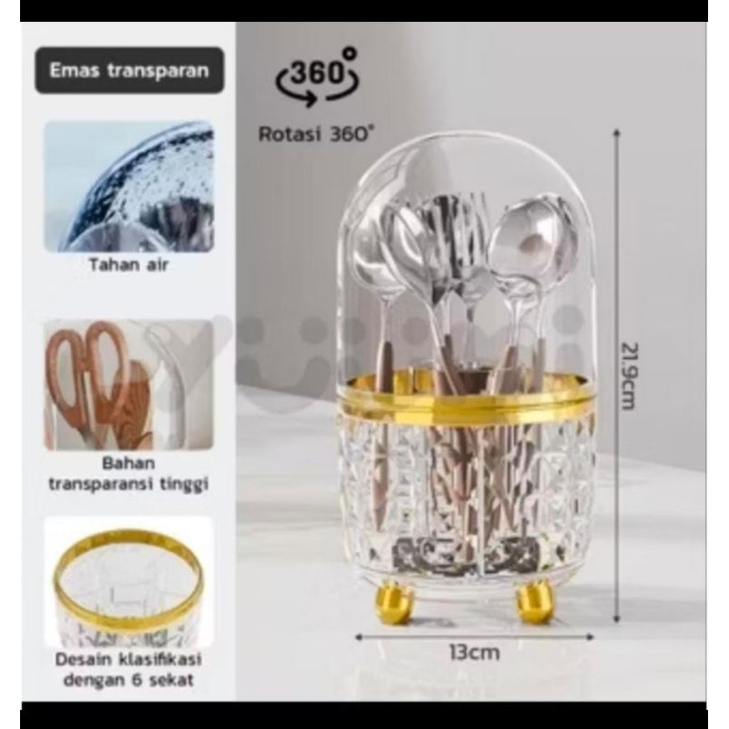 A1 Rak Organizer Berputar Serbaguna Tempat Sendok Garpu Kuas Make Up Tebal Mewah Aesthetic