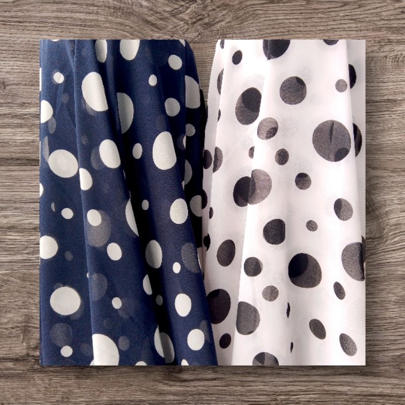 KAIN CERUTY BABY DOLL MOTIF POLKADOT - Bahan Sifon Ceruti Premium Meteran untuk Gamis Dress Aj