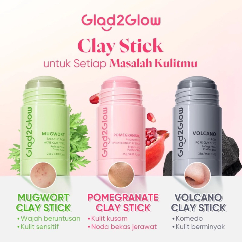 GLAD2GLOW MUGWORT ACNE CLAY STICK, BRIGHTENING NIACINAMIDE CLAY STICK, VOLCANO 3D ACID PORE CLAY STI