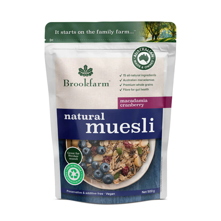 

BROOKFARM Natural Muesli 350gr Macadamia Cranberry