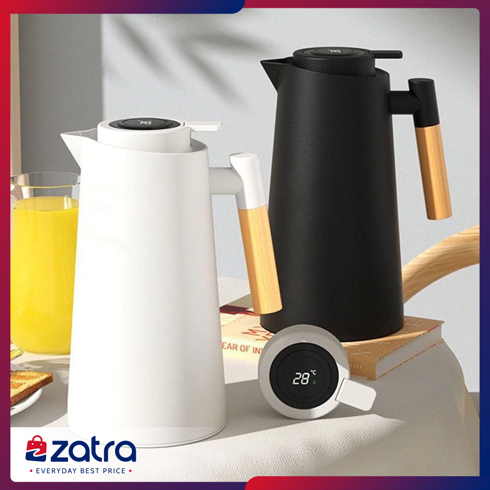 ZATRA Teko Air Panas Termos Air Panas Vacum 1L dengan Gagang kayu Mewah Modern