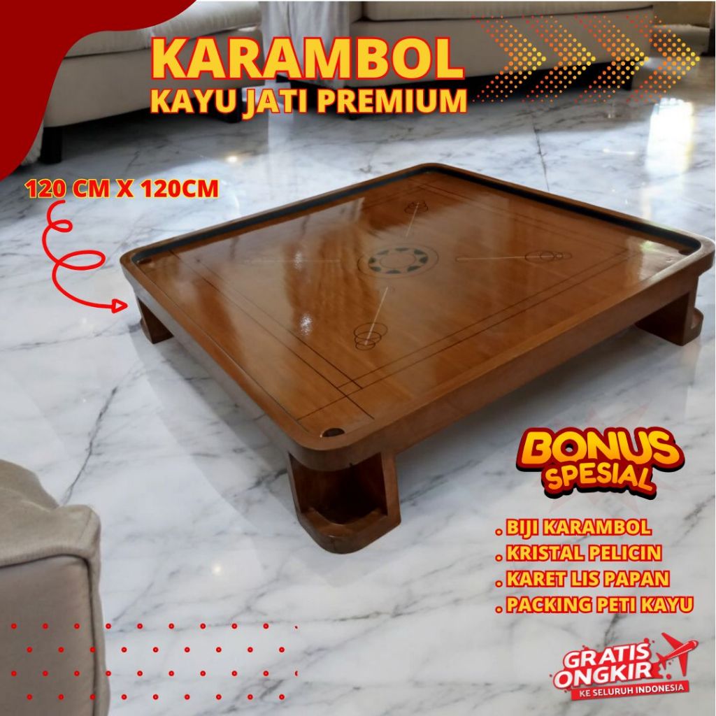 Karambol Sultan Kayu Jati Komplit Lengkap 1 Set Ukuran 120X120 Besar - JT120.2