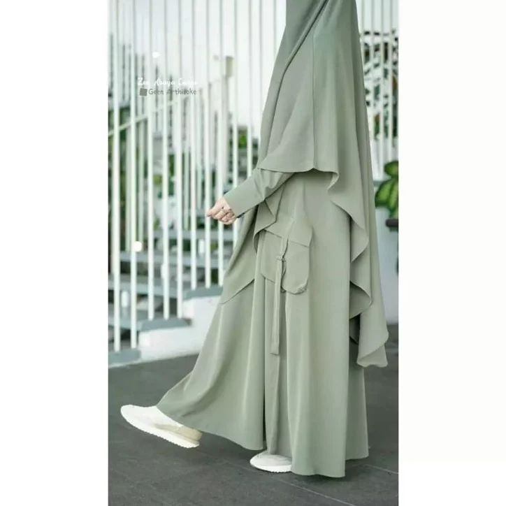 Abaya cargo French Khimar Free cadar bandana / Zea Abaya Cargo plus khimar dan cadar/ Abaya cringkle