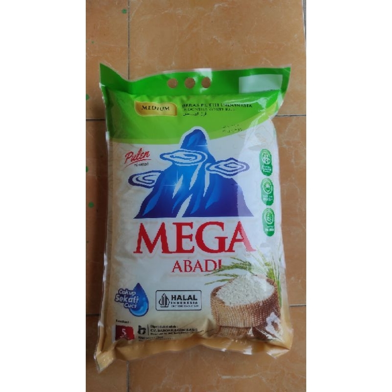 

Original No Repack Beras Pulen Medium Mega Abadi Kemasan 5kg