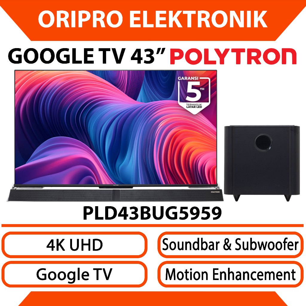Google Tv 43 Inch Polytron 4K UHD Soundbar Subwoofer PLD43BUG5959