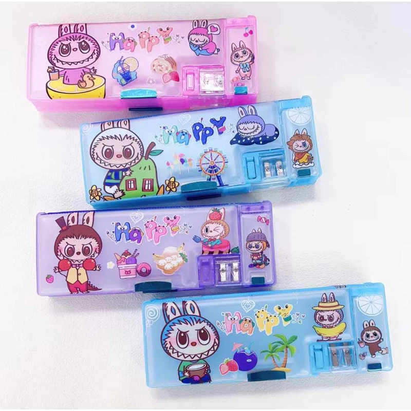 

Kotak Pensil Magnet Labubu 2 Sisi Tempat Pencil Case dengan Rautan Motif Kartun Lucu