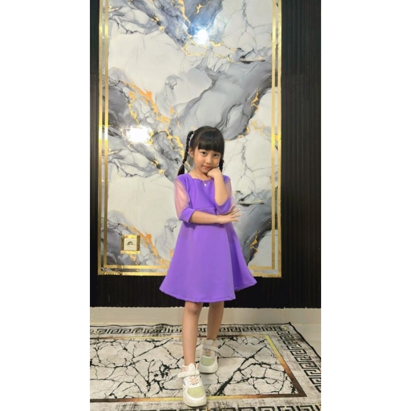 Gaun Anak Perempuan Bahan Scuba Kombi Tile Premium Viral Kekinian Fashion