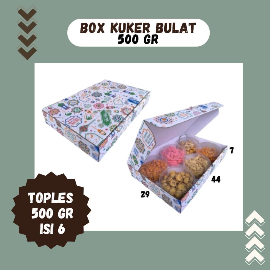 

Box Kuker 44x29x7 LD (KuKer Toples 500gr isi 6) Kardus Lebaran/Kue Kering/Box hampers/idul fitri/eid mubarak/Box Kuker/Box Kue Kering/ied Mubarok/Polos/Motif