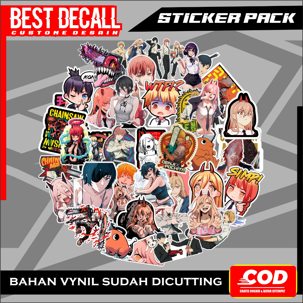 

Sticker pack Random Anime Chainsawman Bahan Vynil Sticker Laptop Helm Motor Hape Case Koper Tas-A3