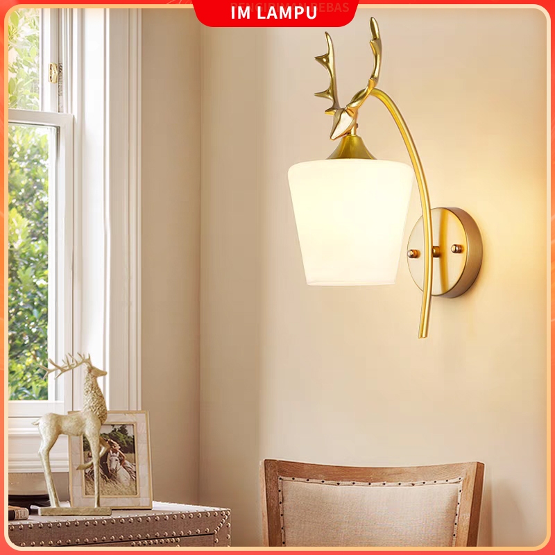 Lampu dinding tanduk mewah emas ruang tamu estetika/teras/tangga/balkon/lampu dinding kamar tidur