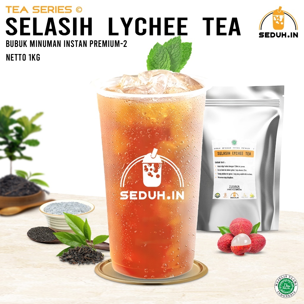 

Lychee Tea + Topping Selasih 1KG /Bubuk ,Minuman Premium