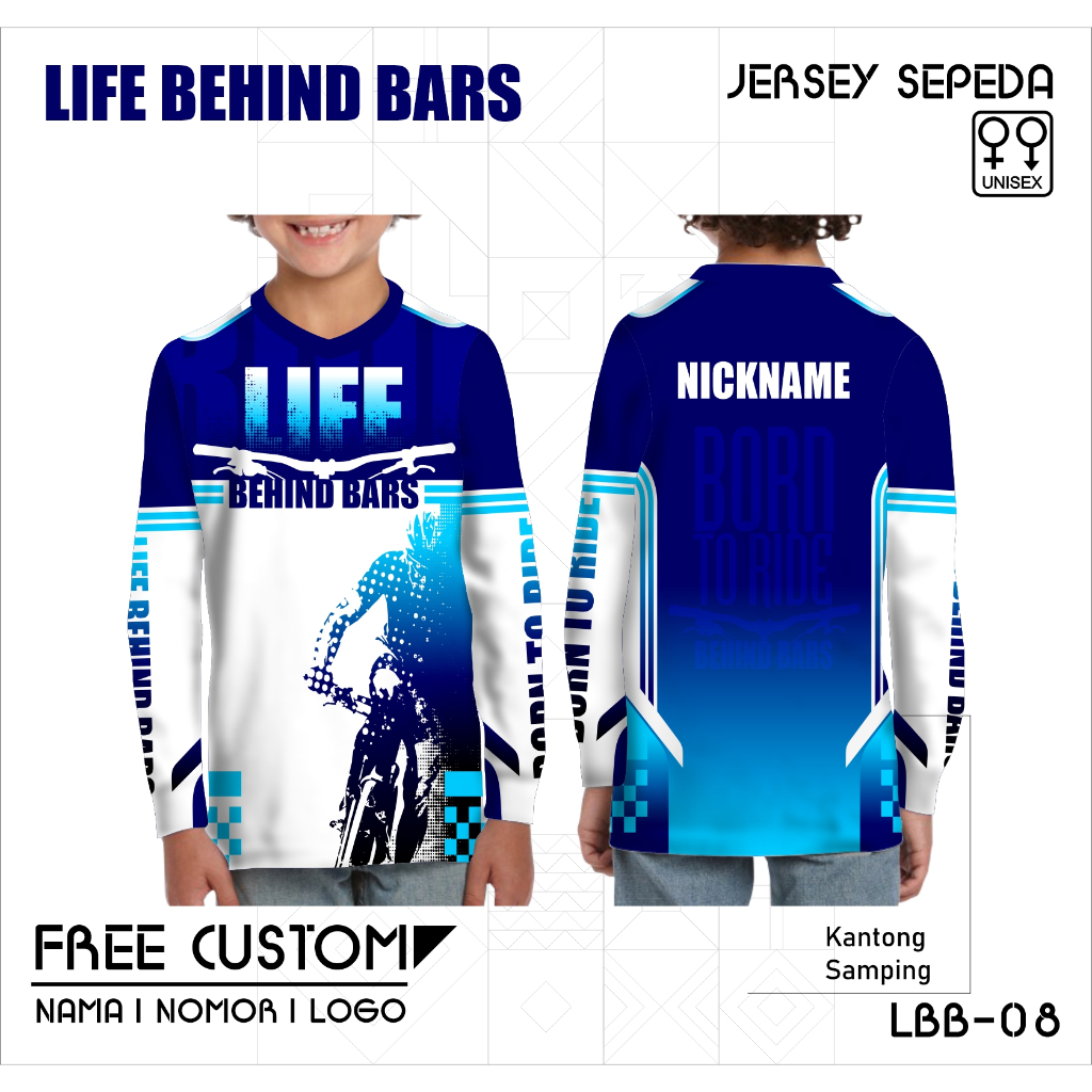 Jersey sepeda anak baju gowes life behind bars kantong samping lengan panjang