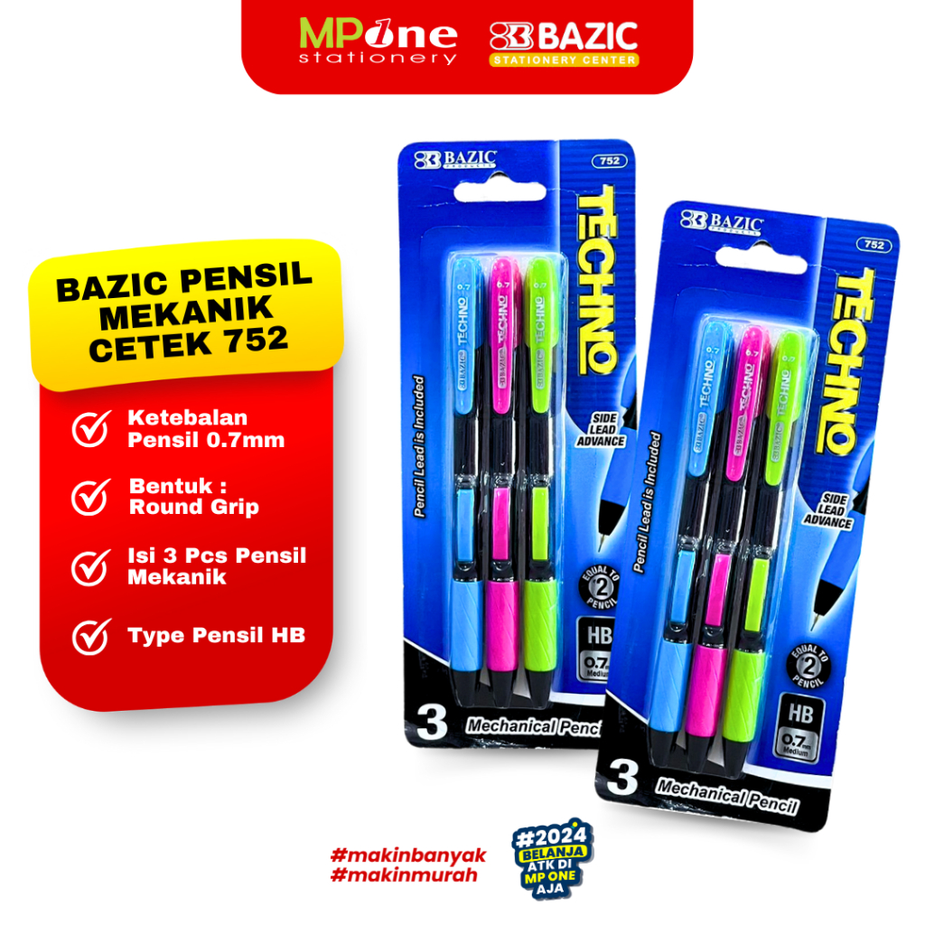 

(1 SHEET) Bazic Pensil Mekanik Techno HB 0.7mm / Mechanical Pencil Isi 3 Pcs Bazic 752