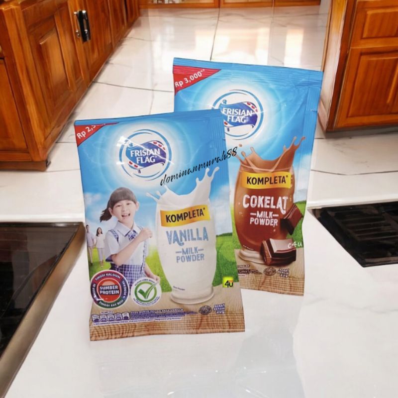 

FRISIAN FLAG KOMPLETA SUSU BUBUK VANILA & COKLAT 35 GRAM ( 10 SHACET )