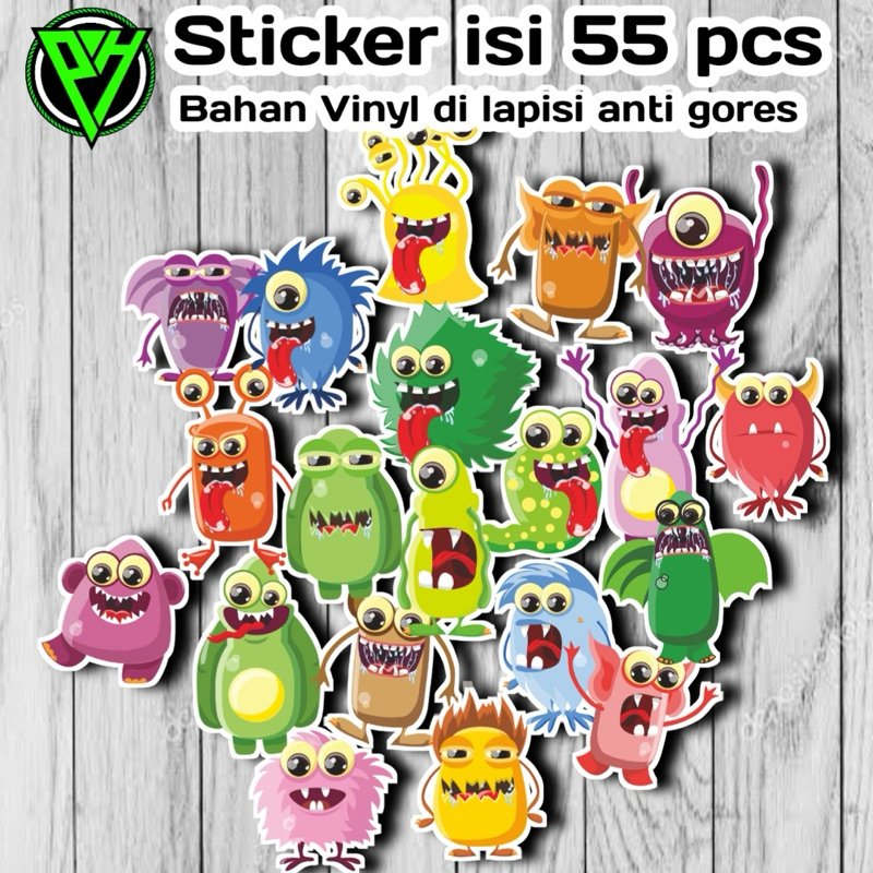 

55 Pcs stiker monster lucu stiker vinyl sticker jurnal