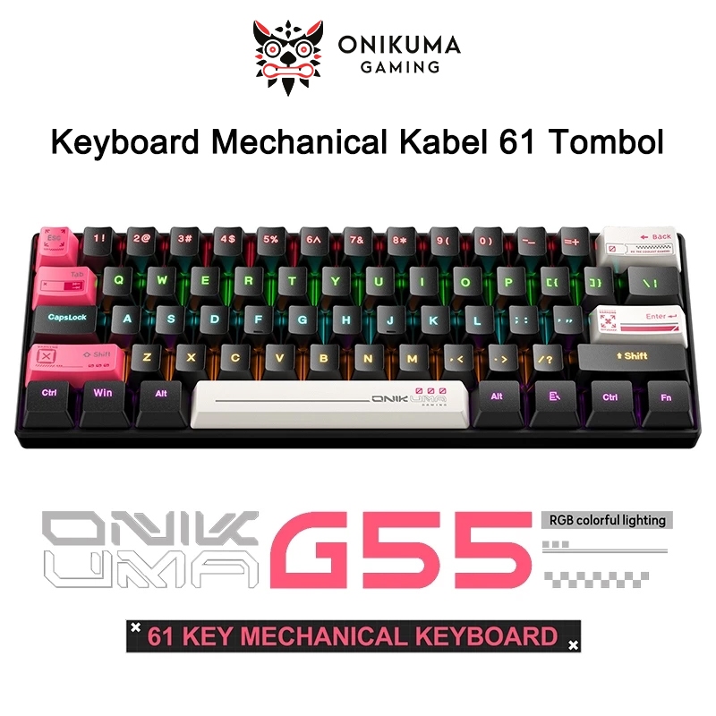 Keyboard Gaming Mechanical Kabel Onikuma G55 61 Tombol RGB