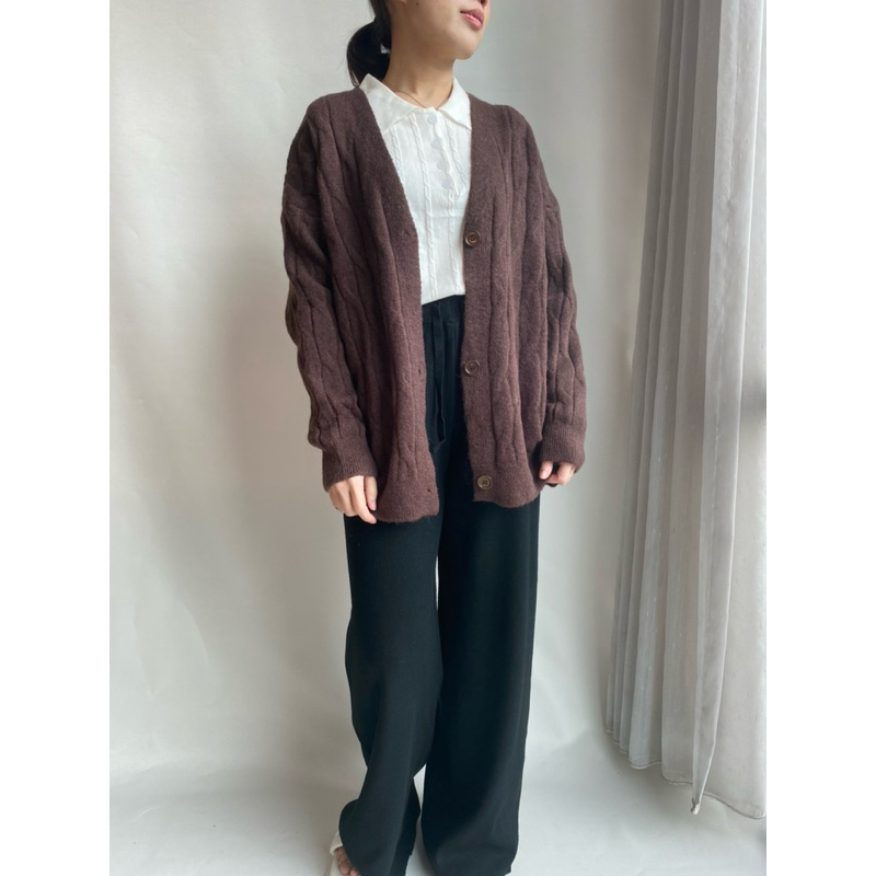 Cardigan Wanita Knit Motif Kabel - Import Bangkok