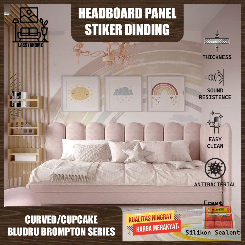 Headboard Panel Dinding 20x60 Cupcake Bludru Brompton Series Dekorasi Tempat Tidur & Wallpaper Dindi