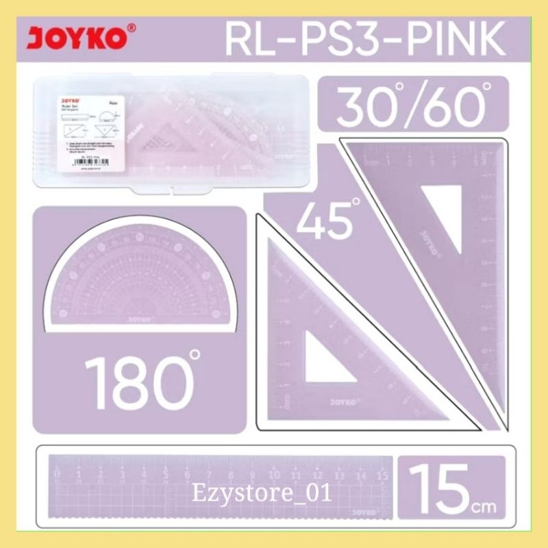 

(DAPAT 1 SET) PENGGARIS SET JOYKO RL-PS3 4 IN 1 Warna Pastel Soft Polos