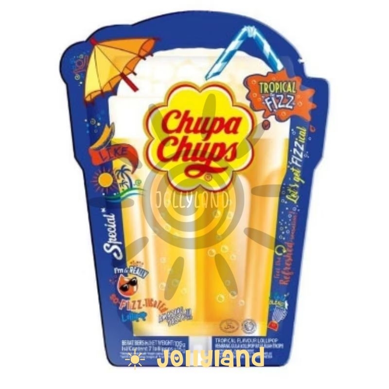 

Chupa Chups Tropical Fizz Permen Lollipop Rasa Buah 75g (isi 5pcs × 15g)