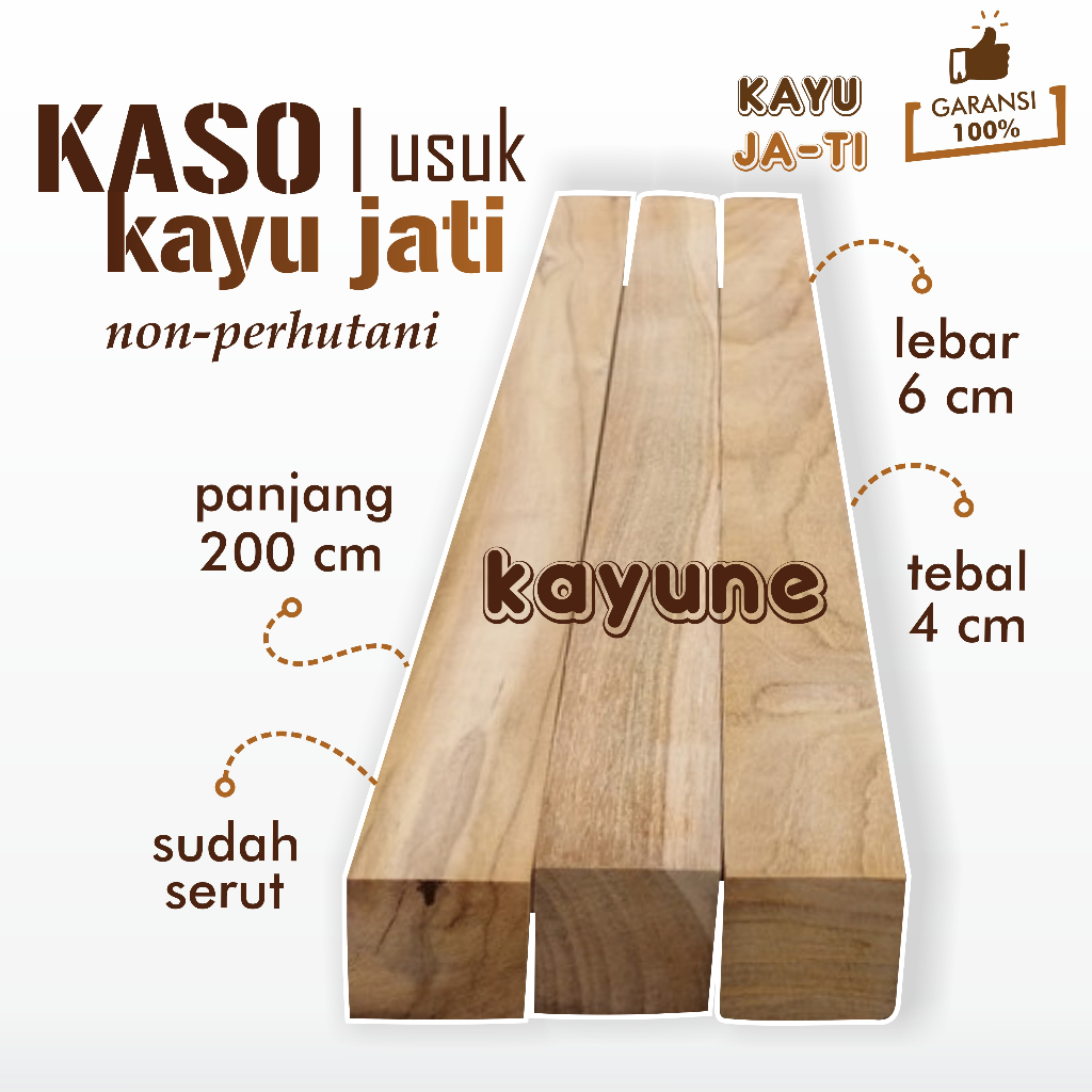 Papan Kayu Kaso Usuk Jati Jawa Allgrade Ukuran 4x6x200 cm Sudah Serut - kayune -