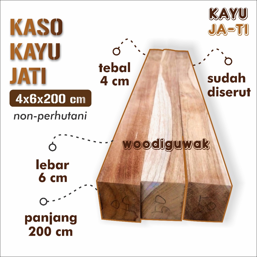 Papan Usuk Kaso Kayu Jati Jawa Allgrade Ukuran 4x6x200 cm Sudah Halus Serut - woodiguwak -