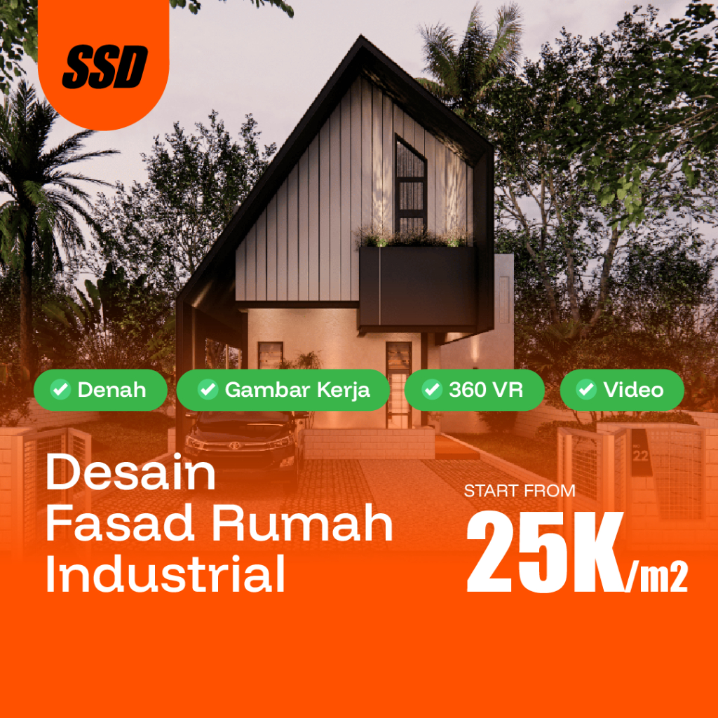 JASA DESAIN FASAD RUMAH INDUSTRIAL | DENAH, 3D, GAMBAR KERJA, VIDEO, 360 VIEW