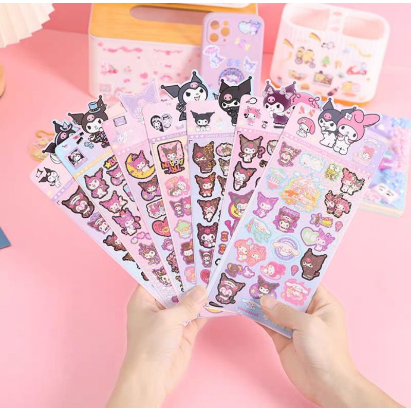 Stiker Gliter Karakter Kuromi Motif Karakter Warna Cantik Dan BLINK Setiker Momo Dekor Dairy Jurnal 