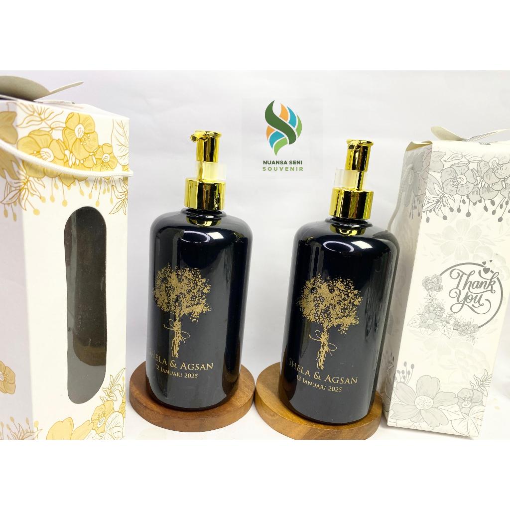 Souvenir Sablon Botol Dispenser Soap Dispenser Tekan Sabun Cair Dispenser Botol Hitam Kemas Box