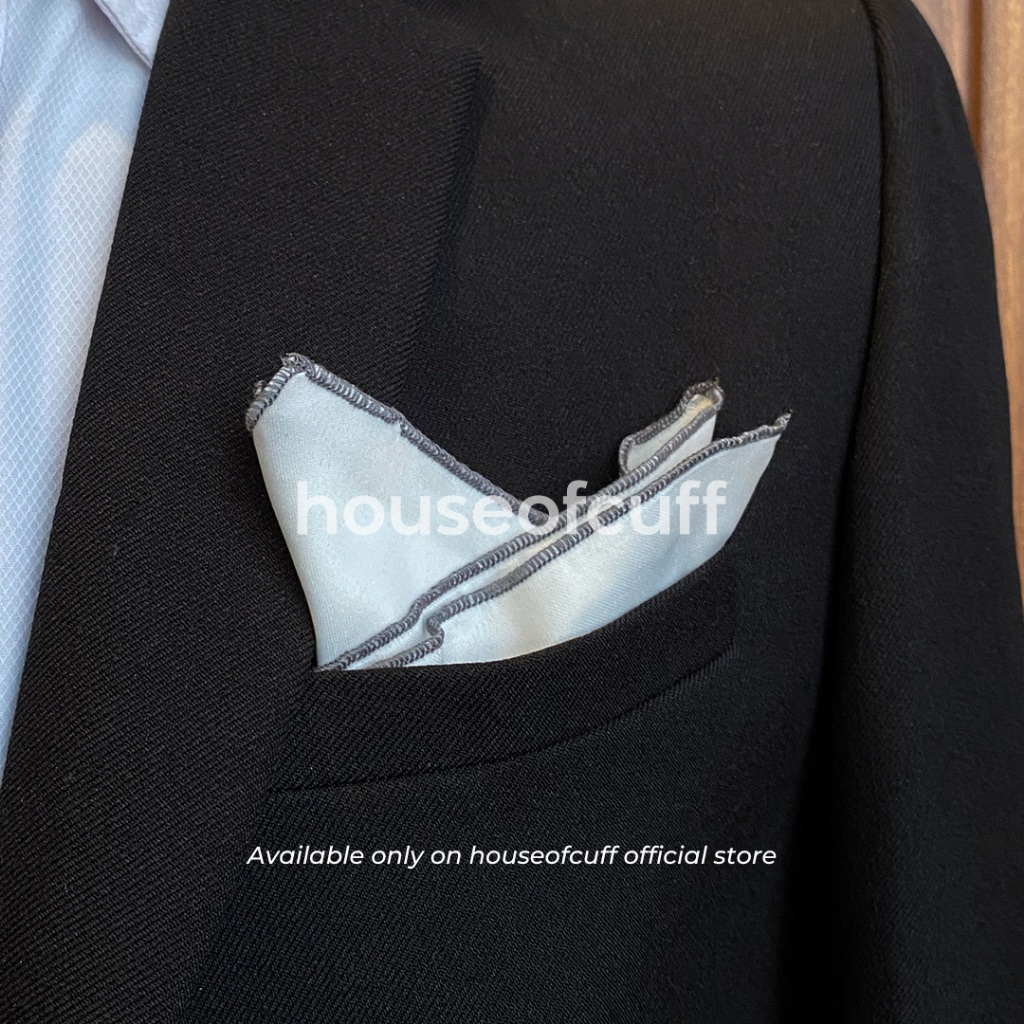 Houseofcuff pocket square handkerchief sapu tangan putih list hitam