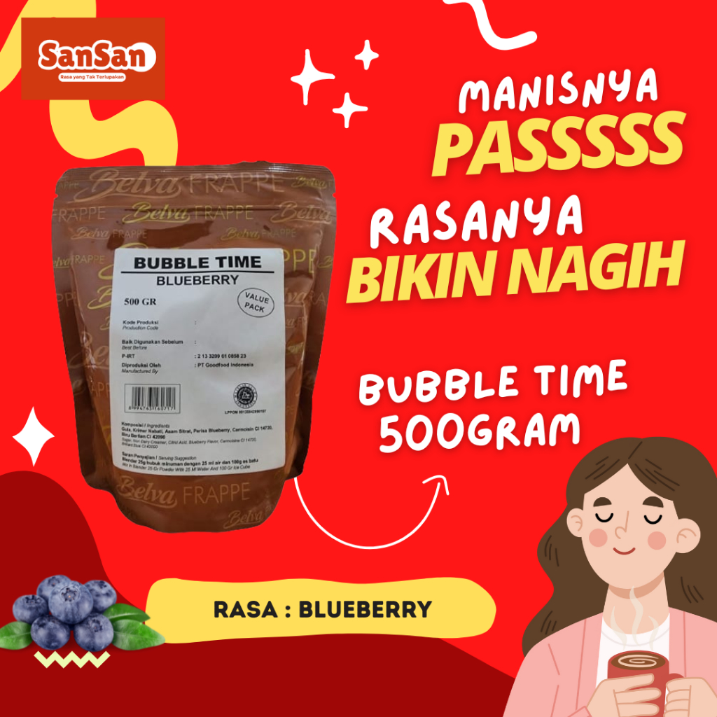

Bubbletime bubuk minuman Rasa Blueberry 500gram
