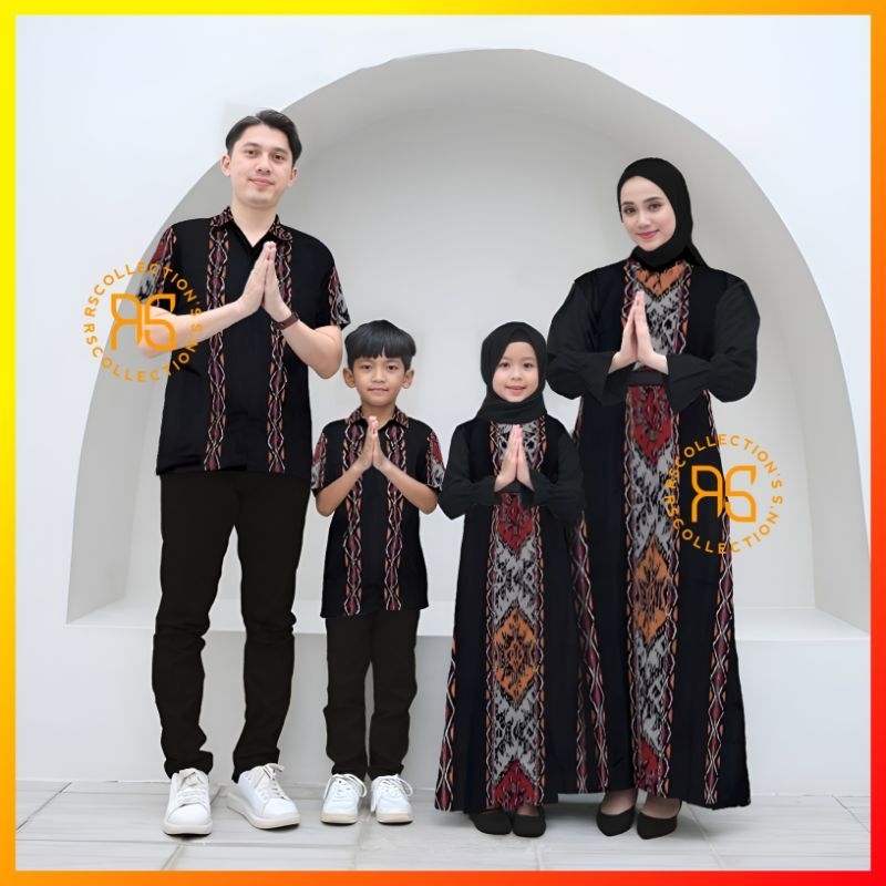 Set Family Baju Couple Tenun Series Kartini Warna Black Maroon Dress X Kemeja Tenun Ethnik Pasangan 