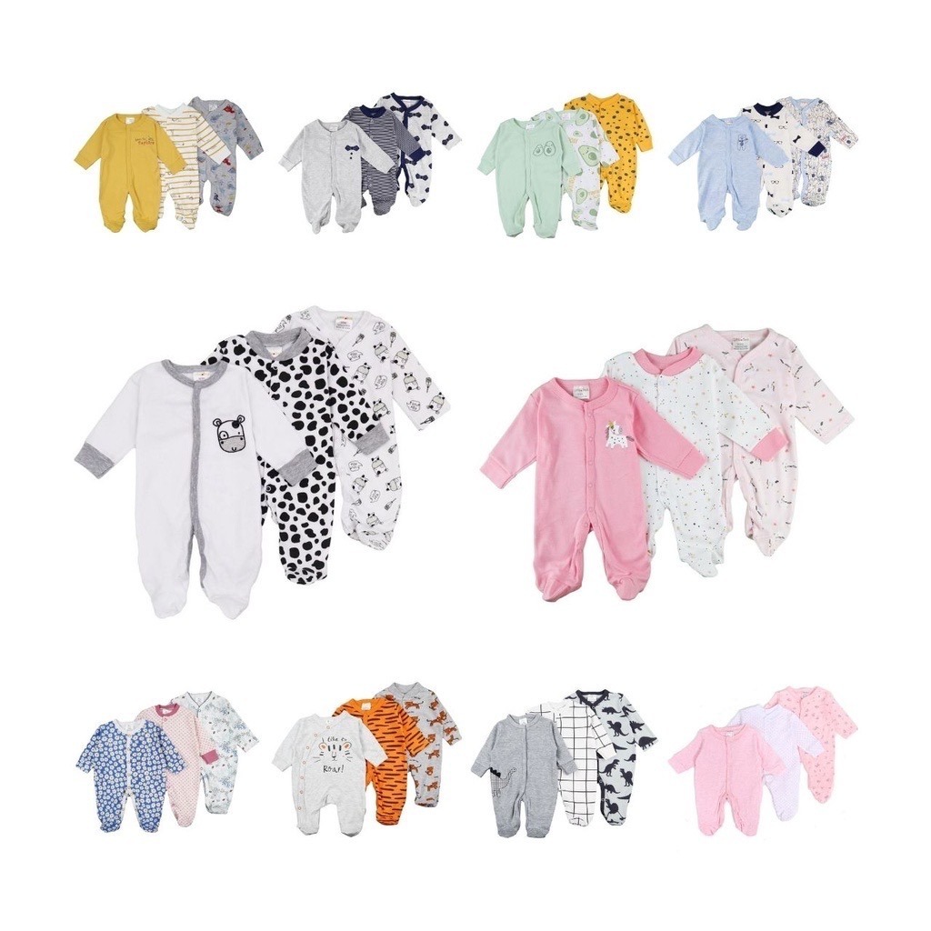 Baju Bayi Baby Sleepsuit 3pcs 0-9Bulan Paket Piyama Bayi Jumper Panjang - Laki - laki Cowok