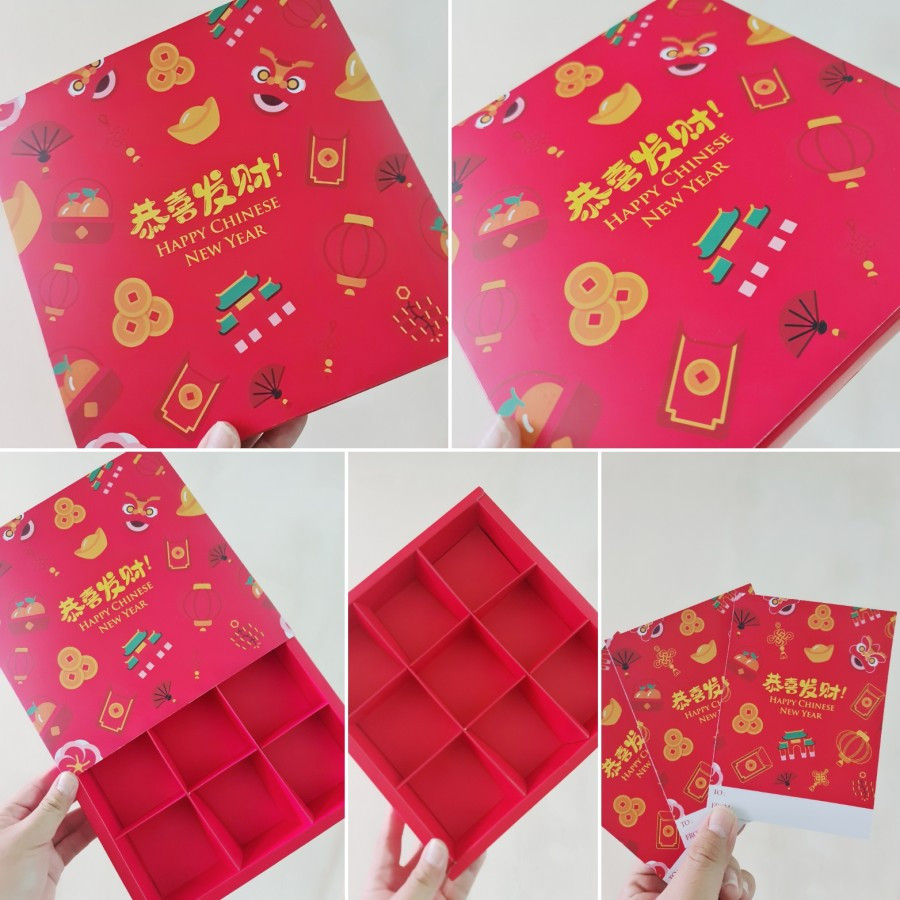 

5 Pcs Cake Box Hampers Kue Imlek Kotak Packaging Cookies Cny Fruitple Sekat 9 Ukuran 7.3x7.3 cm
