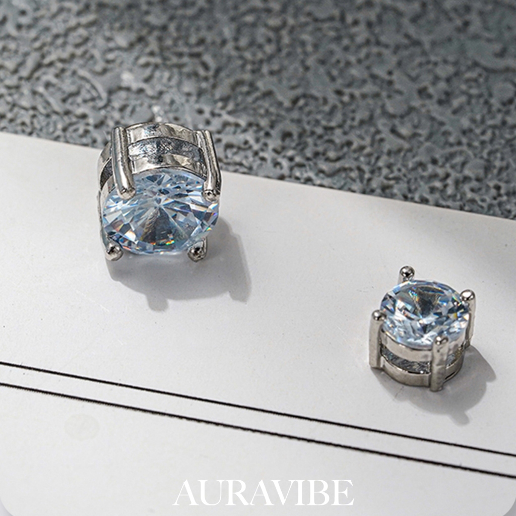 AURAVIBE Laki-laki mewah anting berlian putih Rasa kemewahan kecenderungan Berkilau berlian putih