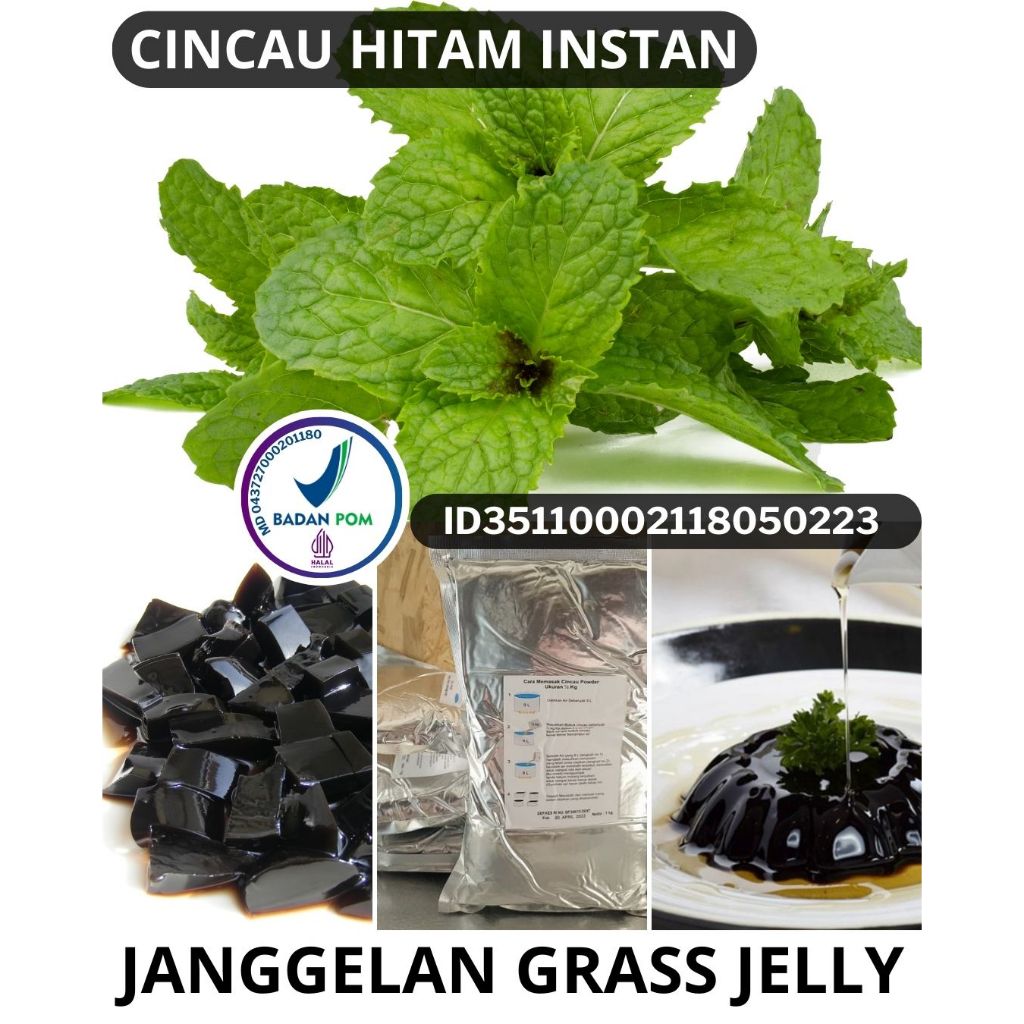 

Janggelan Cincau Hitam Bubuk / Grass Jelly Cincau Instan Powder Kemasan Aluminium Foil 1 Kg