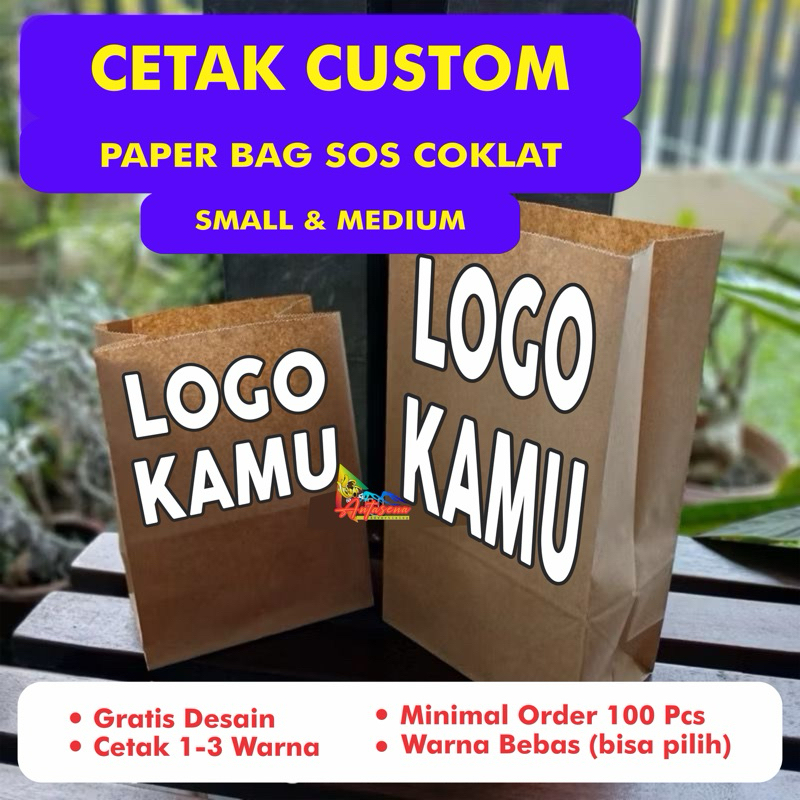 Sablon / Cetak Paper Bag Coklat Custom || Bhan Food Grade || Minimal Order 100 Pcs || Gratis Desain 