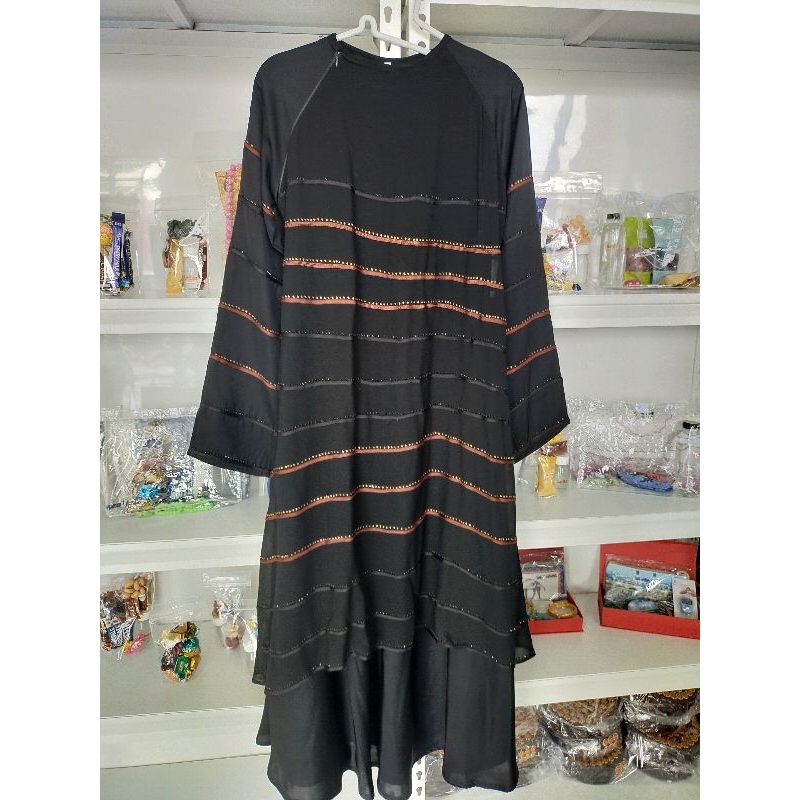 Abaya berpayet garis bahan premium, adem, 100% import dari Arab saudi