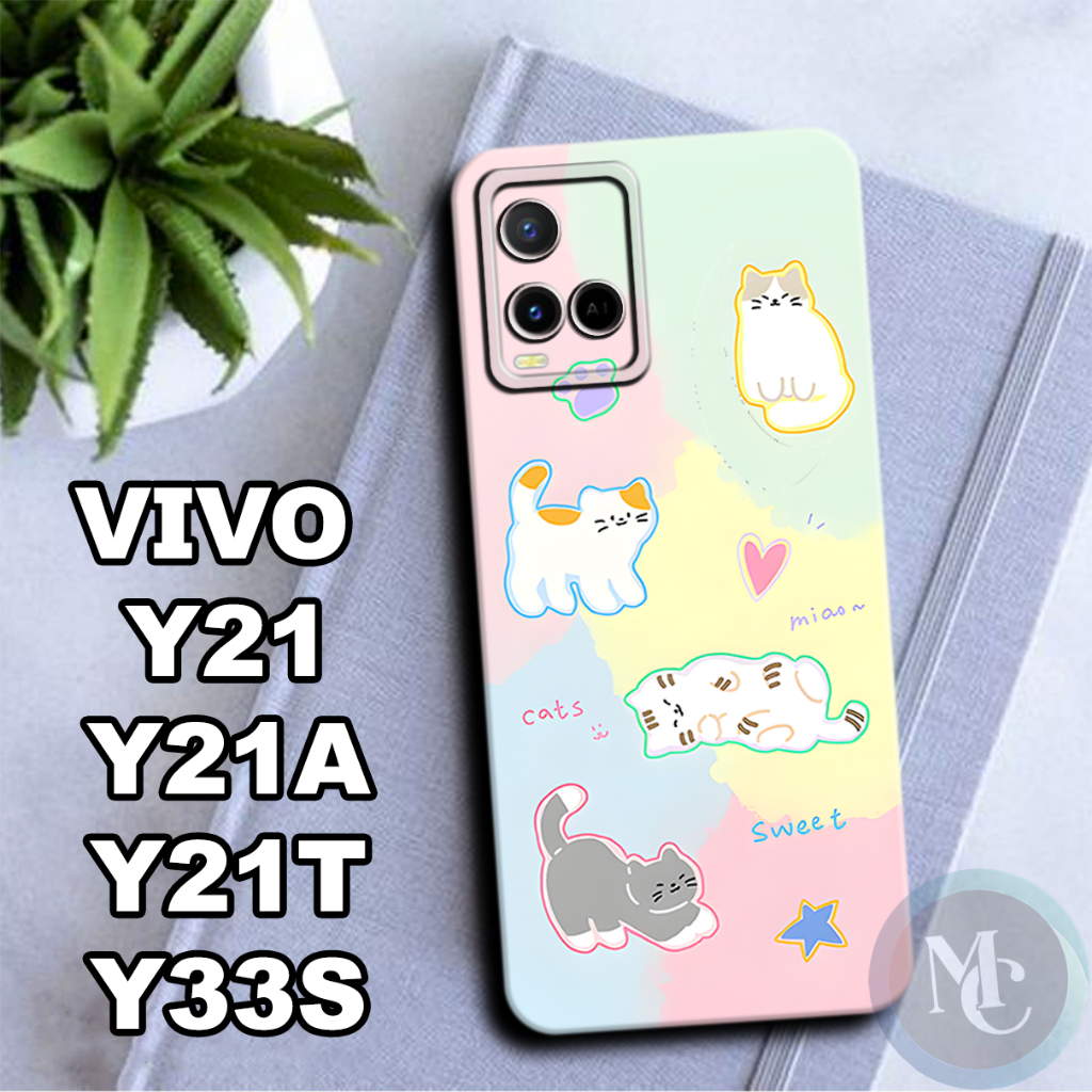 CC22/Softcase karet lentur untuk Vivo Y21,Y21A,Y21T,Y33S/Motif kucing/case Vivo Y21/kesing Vivo Y21/