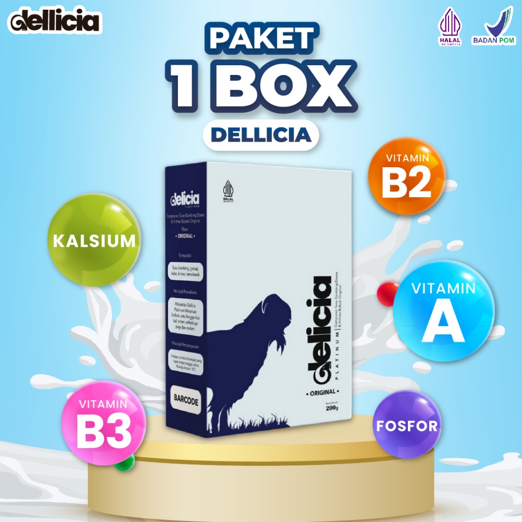 

Dellicia Platinum Susu Etawa 1 Box Isi 200gr BPOM & HALAL MUI