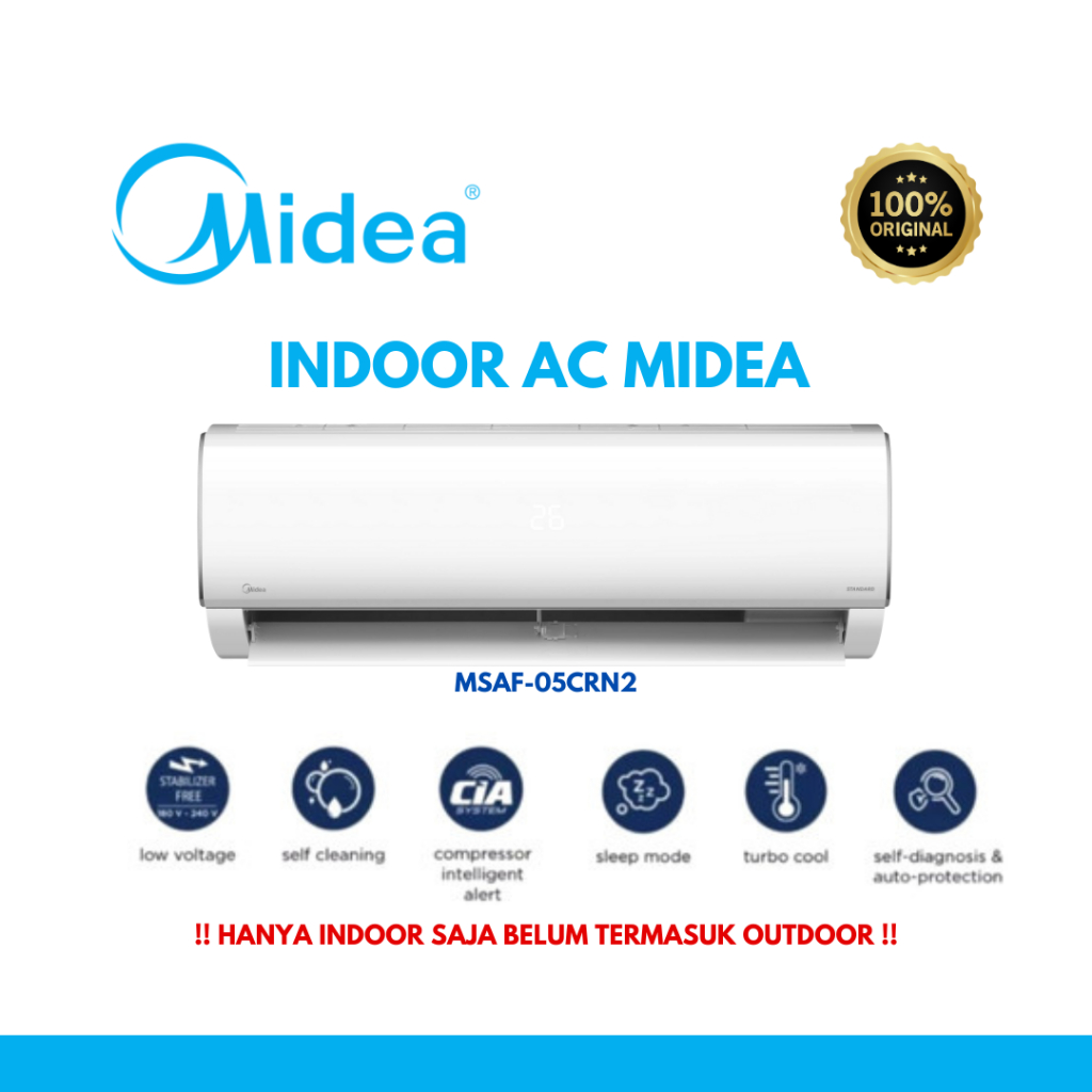 INDOOR AC MIDEA 1/2 PK MSAF-05CRN2 STANDARD BARU